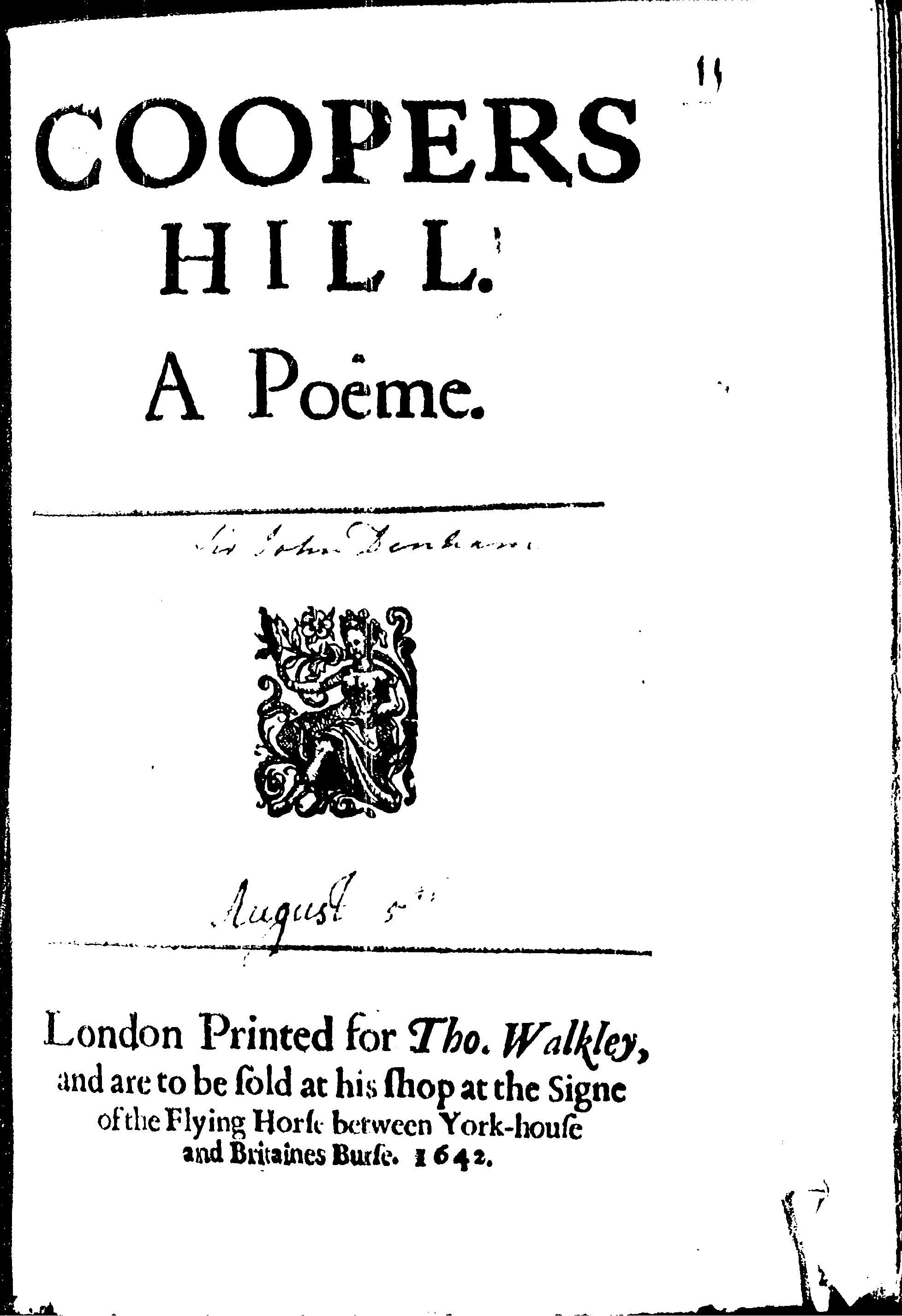 title page for 1642 edition of Coopers Hill